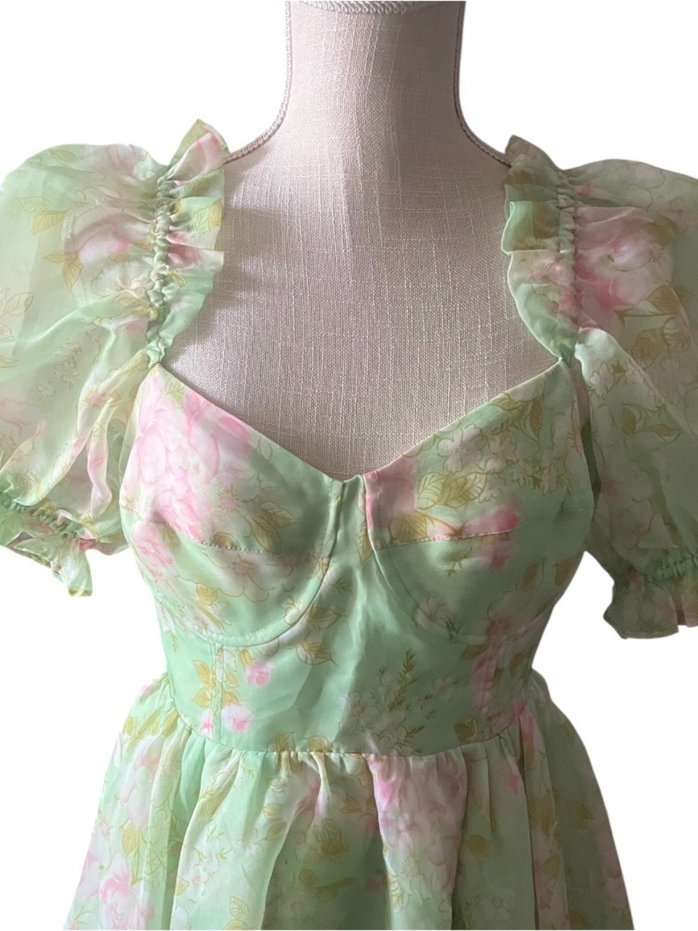 SELKIE THE RITZ DRESS LIGHT GREEN FLORAL SIZE L - Picture 5 of 8